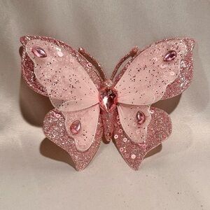 Sparkling Pink Rhinestone Sequin Butterfly Clip Large Ornament or Brooch